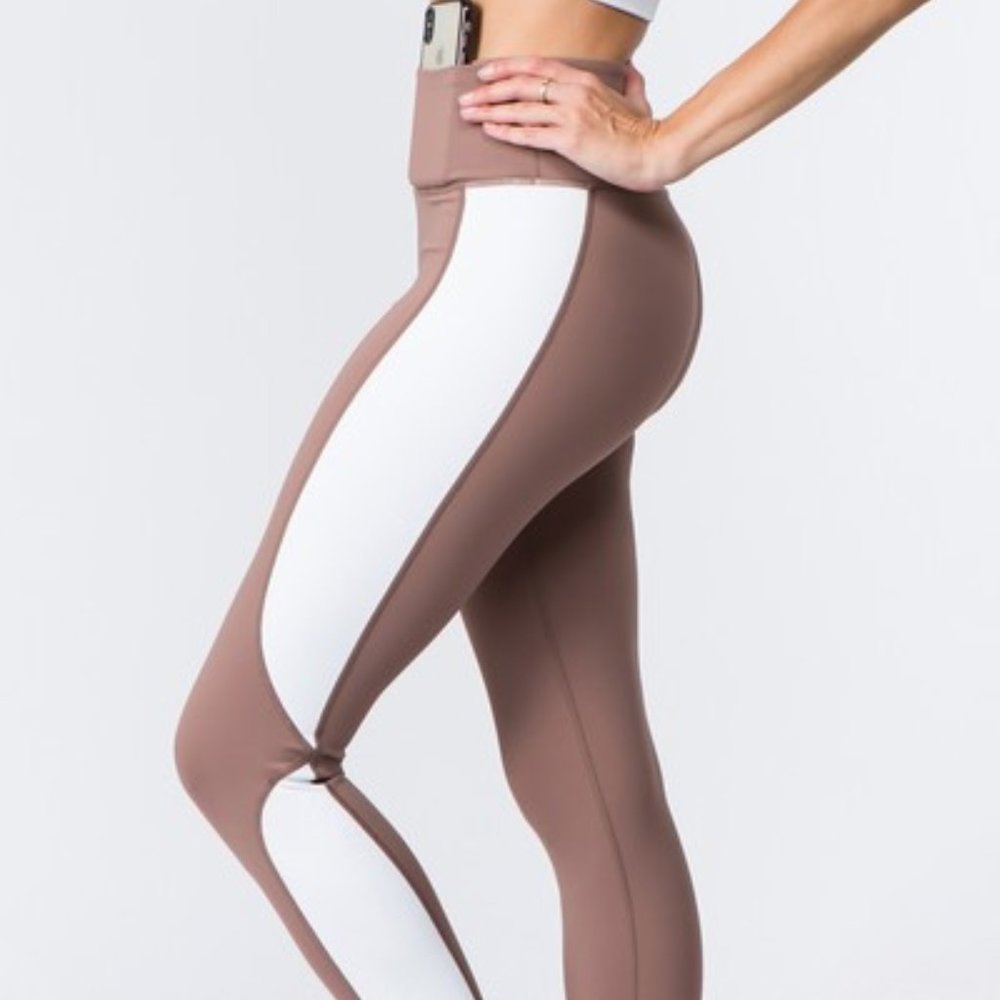 Active Color Block Sports Leggings - SMOKE MAUVE